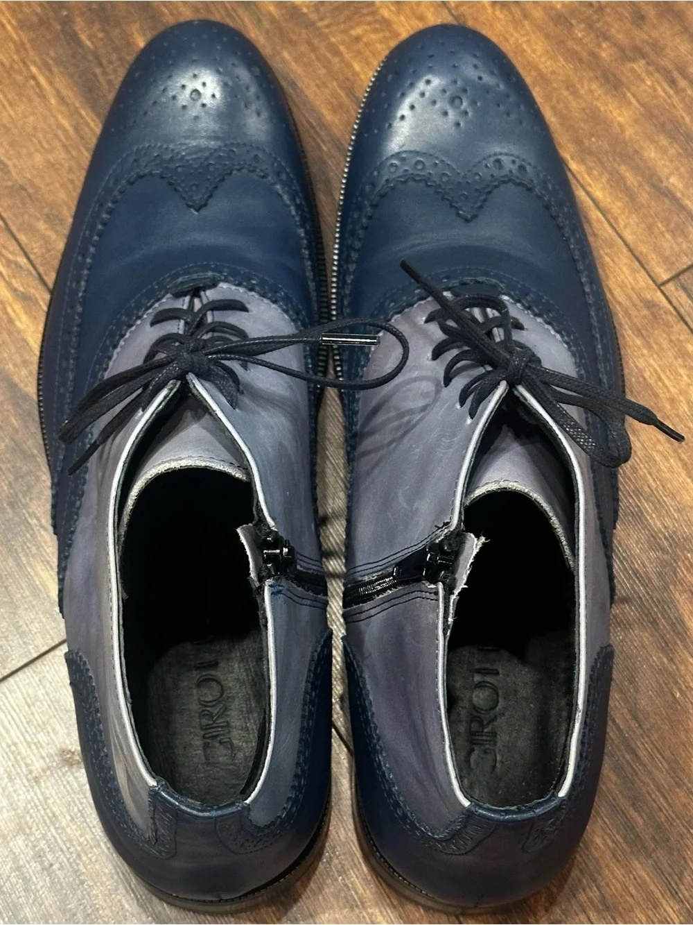Girotti Mens Leather Brogue Ankle Boots Size 11 EUR 44 Navy Handmade Italy NWOT